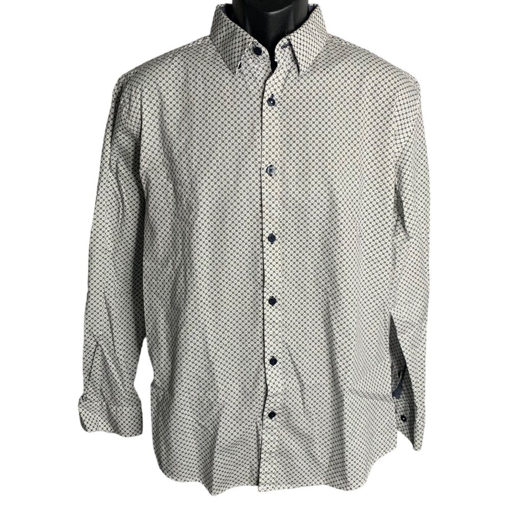 Coastal Flip Cuff Button Up Shirt L White Geometric Modern Fit Long Sleeves